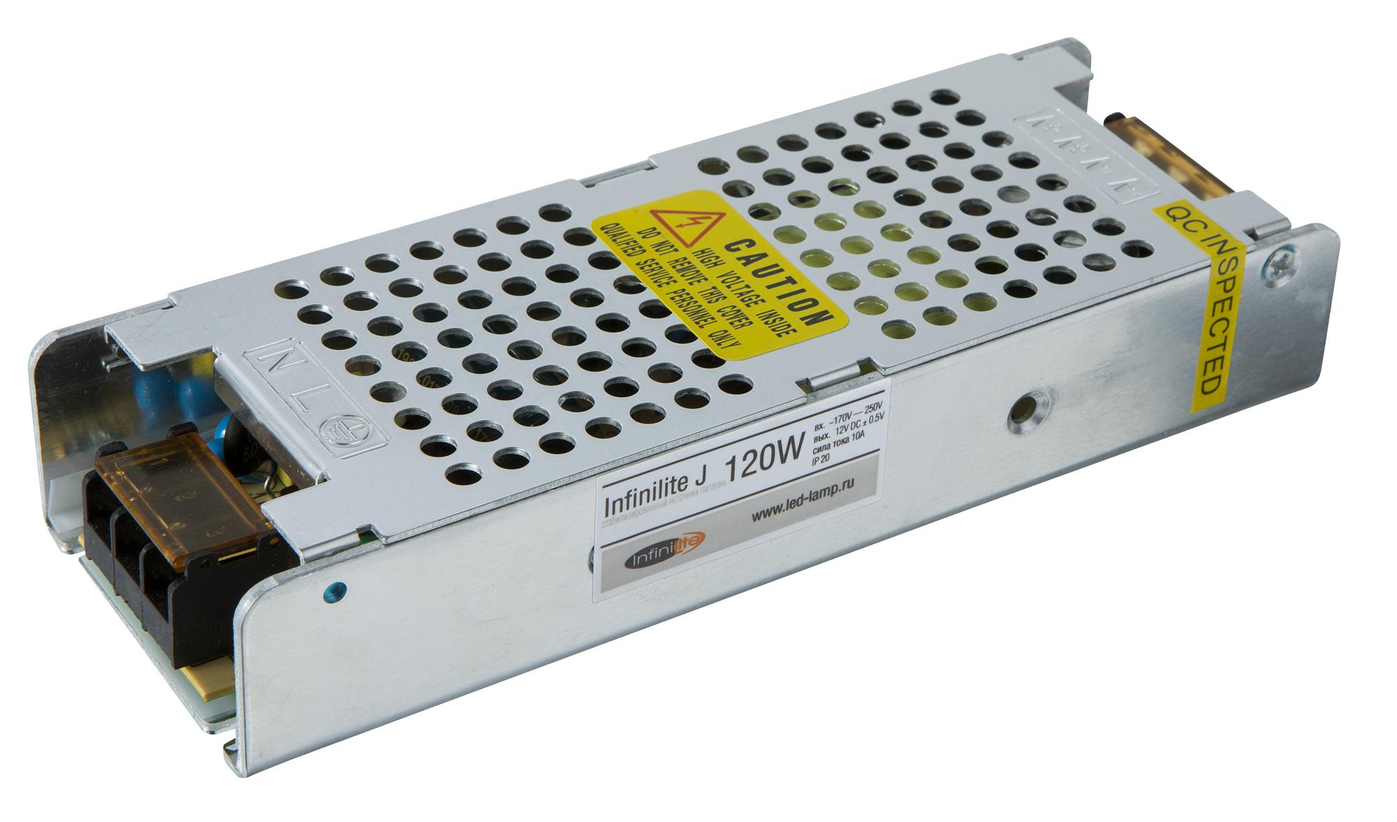Блок питания 120W IP20 Infinilite для светодиодных лент, линеек, модулей, ламп, 12 В, DC, ток 10.00 A, интерьерный, металл